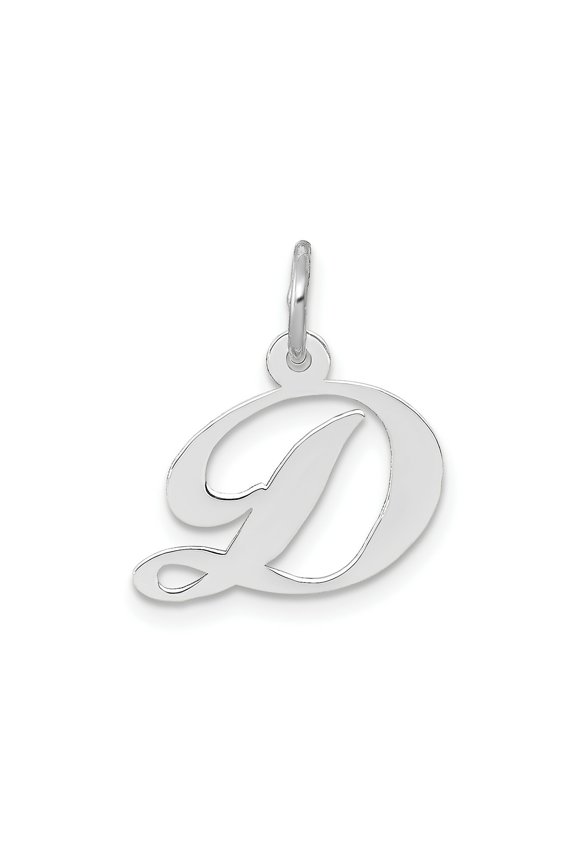 FJC Finejewelers 10 kt White Gold Small Fancy Script Initial D Charm 16 mm x 15 mm