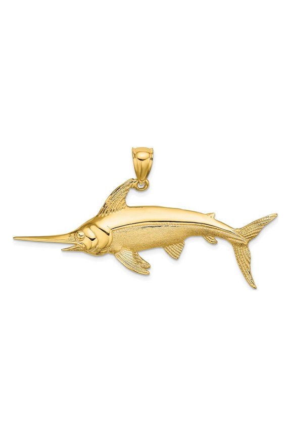 FJC Finejewelers 10 kt Yellow Gold 2-D Polished/Satin Swordfish Charm 23 x 57 mm