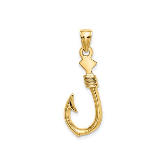 FJC Finejewelers 10 kt Yellow Gold 3-D Large Fish Hook with Rope Charm 34 x 12 mm