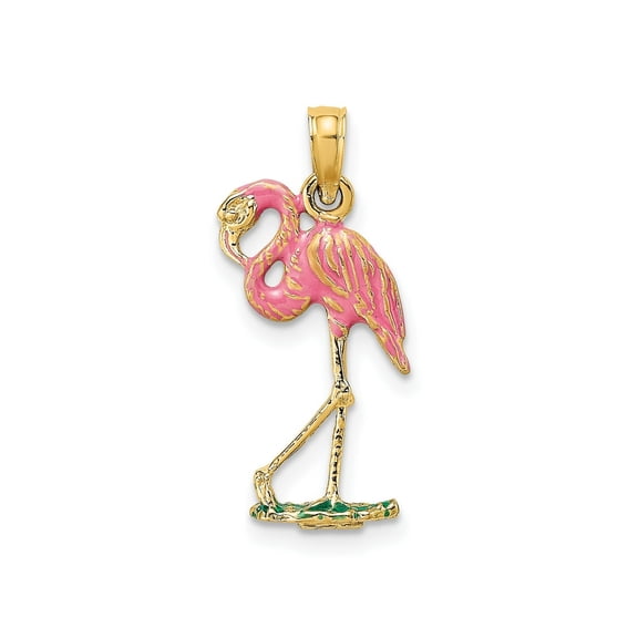 FJC Finejewelers 10 kt Yellow Gold 3-D Pink Enamel Flamingo Charm 19 x 10 mm