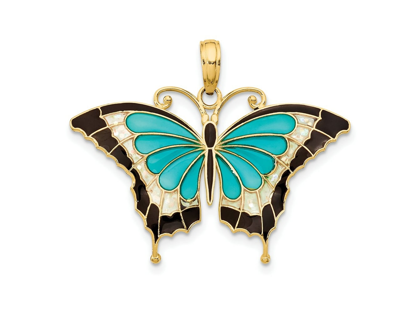 FJC Finejewelers 10 kt Yellow Gold Aqua Enameled Butterfly Charm 24 x 31 mm  