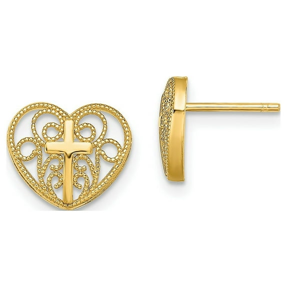 FJC Finejewelers 10 kt Yellow Gold Button Heart with Cross Post Earrings 9 mm x 10 mm
