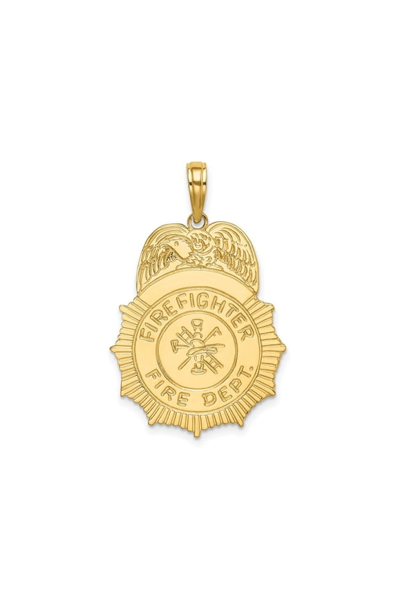 FJC Finejewelers 10 kt Yellow Gold FIREFIGHTER FIRE DEPT. Badge Charm 24 x 19 mm