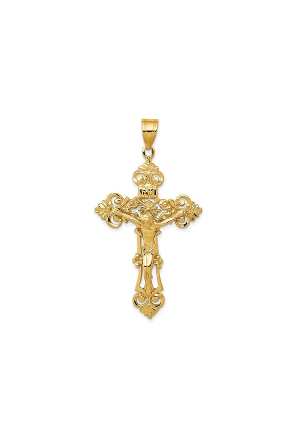FJC Finejewelers 10 kt Yellow Gold INRI Fleur De Lis Crucifix Charm 57 x 31 mm