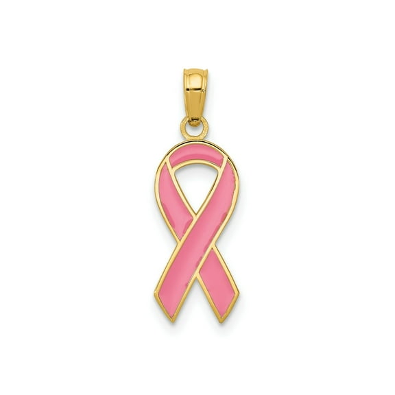 FJC Finejewelers 10 kt Yellow Gold Pink Enameled Awareness Ribbon Charm 23 x 13 mm