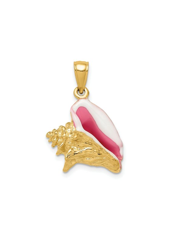 FJC Finejewelers 10 kt Yellow Gold Polished 3-D Pink and White Enameled Conch Shell Charm 24 x 16 mm