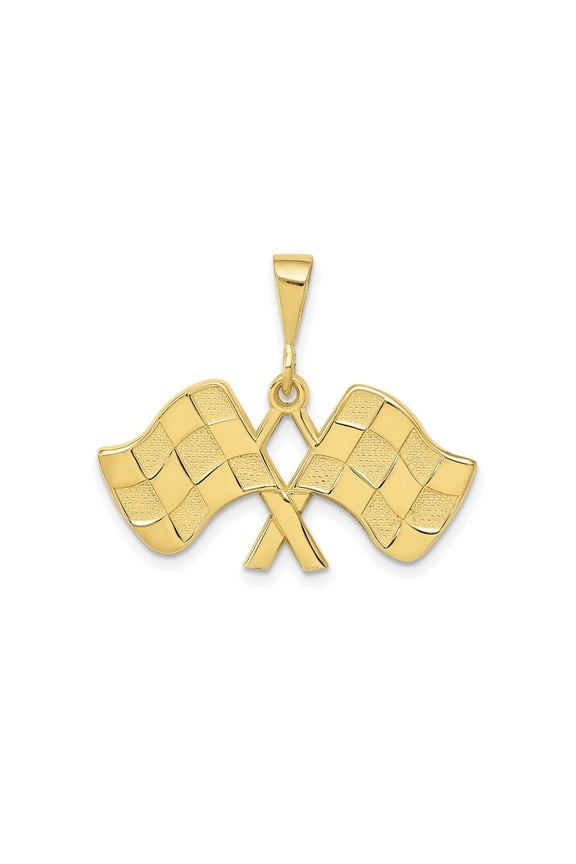 FJC Finejewelers 10 kt Yellow Gold Themed Racing Flags Charm 25 mm x 29 mm