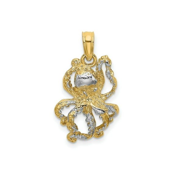 FJC Finejewelers 10 kt Yellow Gold W/ Rhodium 2-D and Textured Octopus Charm 17 x 11 mm