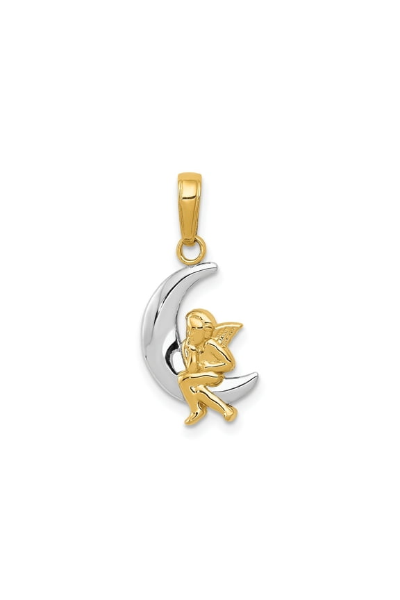 FJC Finejewelers 10 kt Yellow Gold and Rhodium Polished Moon with Angel Charm 17 x 11 mm