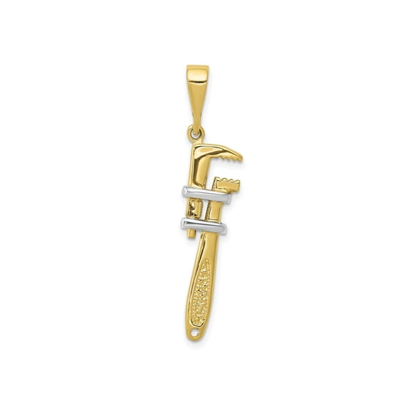 FJC Finejewelers 10 kt Yellow Gold and Rhodium Themed  3-D Pipe Wrench Charm 40 mm x 10 mm