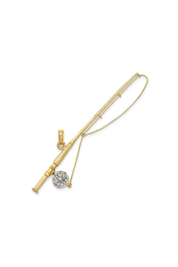 FJC Finejewelers 10 kt Yellow Gold with Rhodium 3-D Fly Rod Fishing Pole Charm 18 x 64 mm