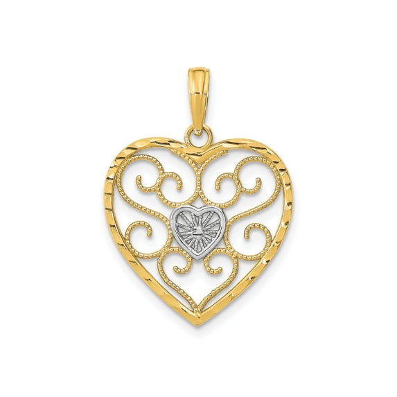 FJC Finejewelers 10 kt Yellow Gold with Rhodium Filigree Beaded Heart Charm 24 x 19 mm
