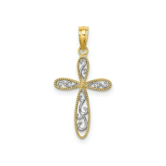 FJC Finejewelers 10 kt Yellow Gold with Rhodium Filigree and Milgrain Cross Charm 19 x 12 mm
