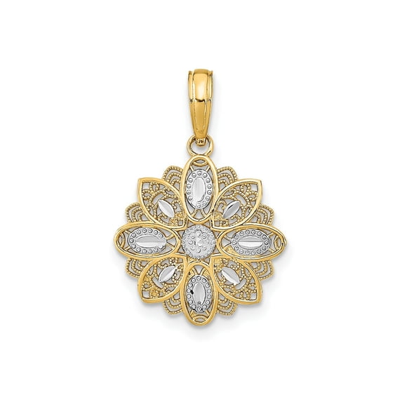 FJC Finejewelers 10 kt Yellow Gold with Rhodium and Bright Cut Filigree Flower Charm 16 x 15 mm