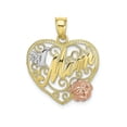 thumbnail image 1 of FJC Finejewelers 10k Two-tone Gold Beaded Heart with #1 Mom Pink Flower Centertri-color Charm, 1 of 6