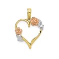 thumbnail image 1 of FJC Finejewelers 10k Two-tone Gold Heart with Pink Flowers White Leaves Polish Tri-c Charm, 1 of 6