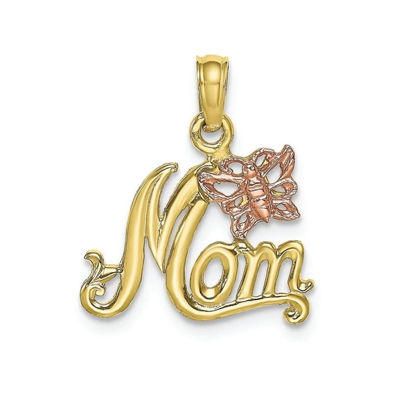 FJC Finejewelers 10k Two-tone Gold Mom with Pink Butterfly Charm