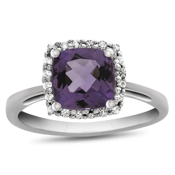 FJC Finejewelers 10k White Gold 6mm Cushion-Cut Amethyst with White Topaz accent stones Halo Ring