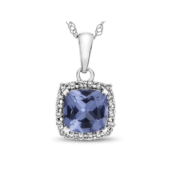 FJC Finejewelers 10k White Gold 6mm Cushion-Cut Simulated Aquamarine with White Topaz accent stones Halo Pendant Necklac