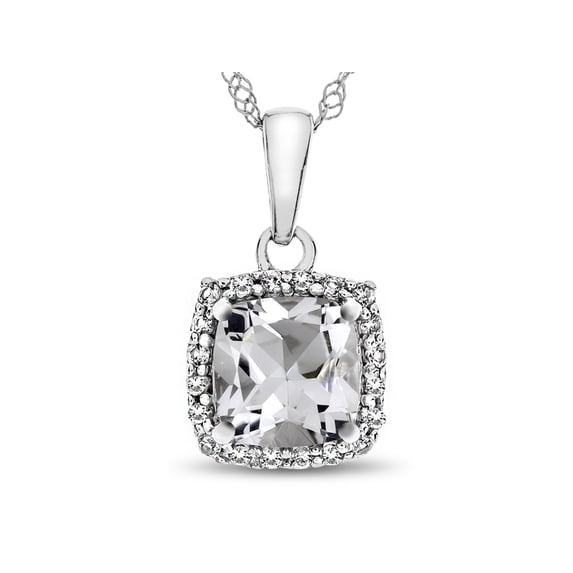 FJC Finejewelers 10k White Gold 6mm Cushion-Cut White Topaz with White Topaz accent Halo Pendant Necklace