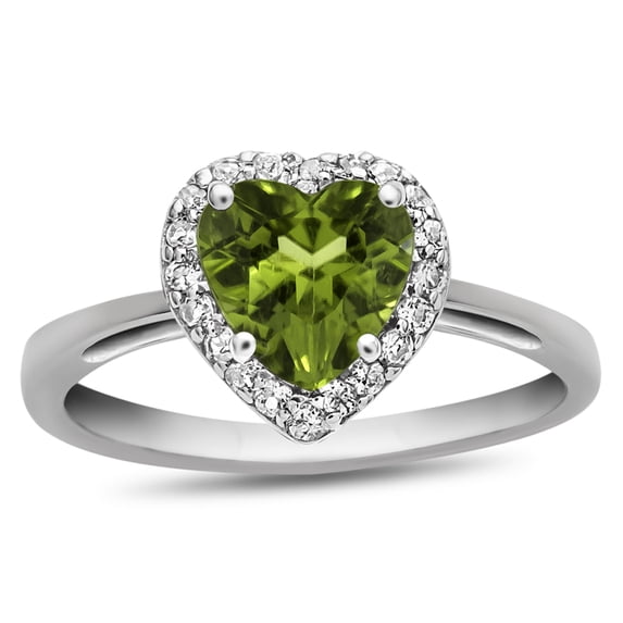 FJC Finejewelers 10k White Gold 6mm Heart Shaped Peridot with White Topaz accent stones Halo Ring