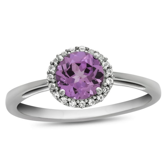 FJC Finejewelers 10k White Gold 6mm Round Created Pink Sapphire with White Topaz accent stones Halo Ring