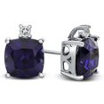 thumbnail image 1 of FJC Finejewelers 10k White Gold 7mm Cushion-Cut Created Blue Sapphire with White Topaz Earrings, 1 of 6