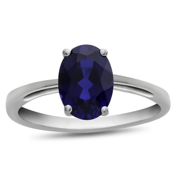 FJC Finejewelers 10k White Gold 7x5mm Solitaire Oval Created Blue Sapphire Ring
