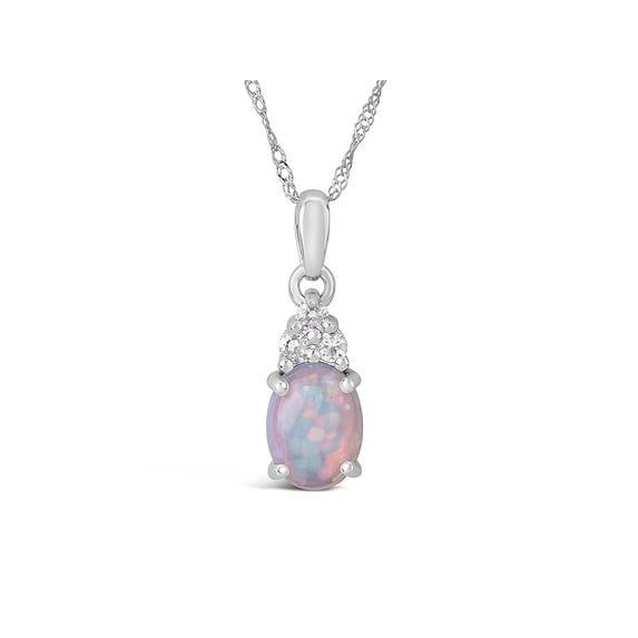 FJC Finejewelers 10k White Gold 8x6mm Oval Created Opal Pendant Necklace