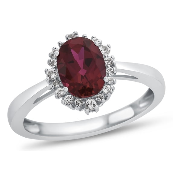 FJC Finejewelers 10k White Gold 8x6mm Oval Created Ruby with White Topaz accent stones Halo Ring