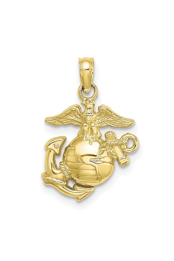 10K Polished Textured Small Marine Corps Pendant