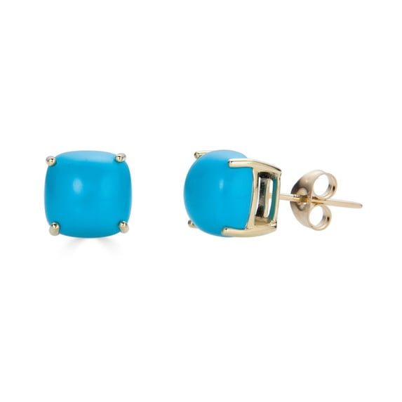 FJC Finejewelers 10k Yellow Gold 7x7mm Cushion-Cut Compressed Turquoise Stud Earrings