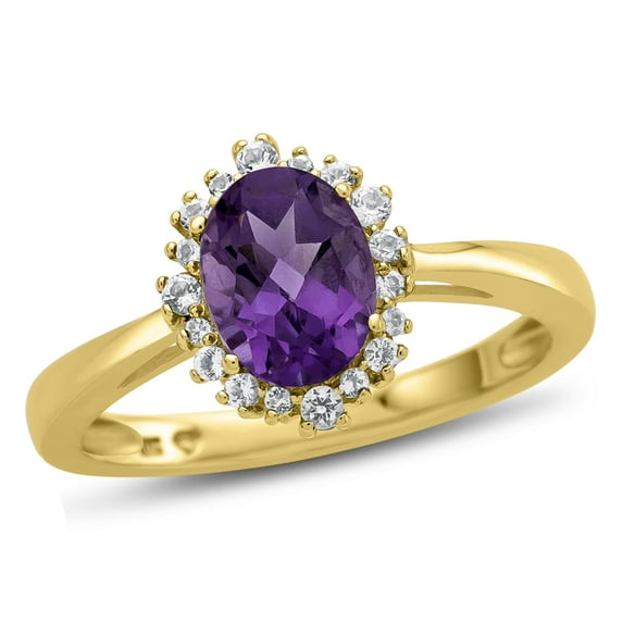 FJC Finejewelers 10k Yellow Gold 8x6mm Oval Amethyst with White Topaz accent stones Halo Ring