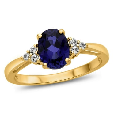 FJC Finejewelers 10k Yellow Gold 8x6mm Oval Created Blue Sapphire and White Topaz Ring