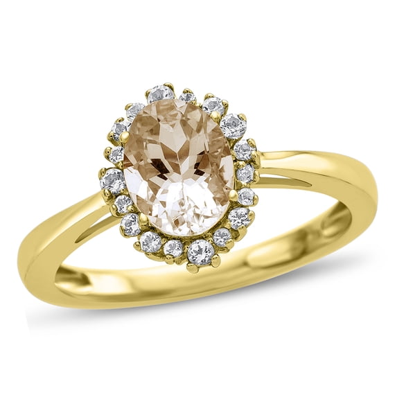 FJC Finejewelers 10k Yellow Gold 8x6mm Oval Genuine Morganite with White Topaz accent stones Halo Ring