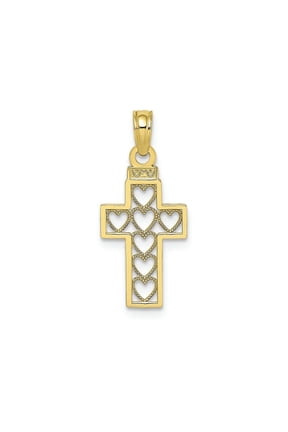 FJC Finejewelers 10k Yellow Gold Block Cross with Hearts Charm
