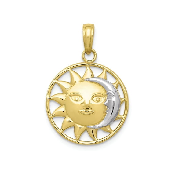 FJC Finejewelers 10k Yellow Gold Celestial Sun White Moon In Round Frame Charm