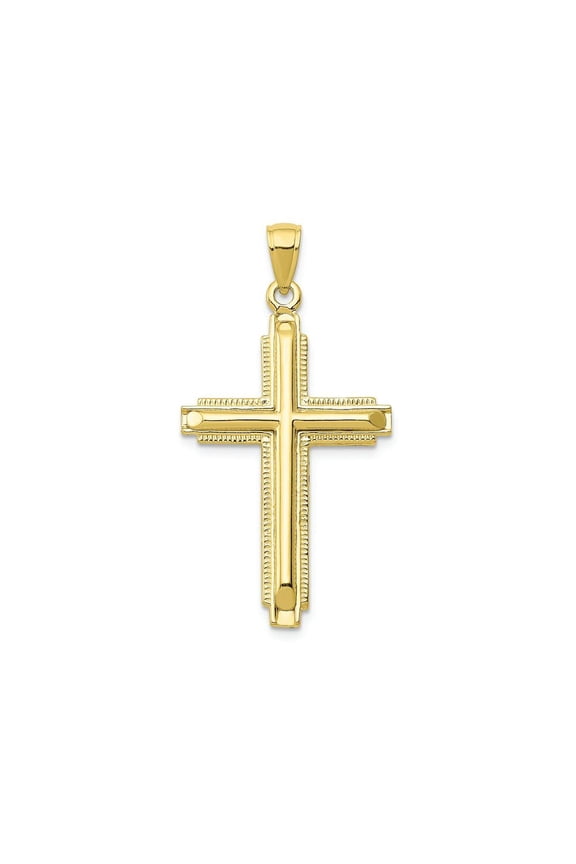 FJC Finejewelers 10k Yellow Gold Cylinder Cross On Beaded Trim Frame Charm