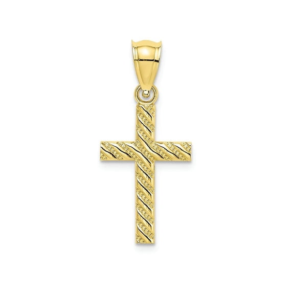 FJC Finejewelers 10k Yellow Gold Ribbed Cross with Diagonal Beaded Stripes Charm