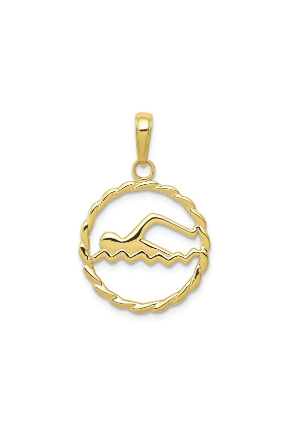 FJC Finejewelers 10k Yellow Gold Swimmer Inside Round Leaf Frame Charm