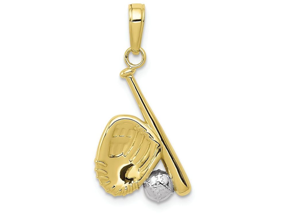 FJC Finejewelers 10k Yellow Gold with with Rhodium Baseball Bat Glove Charm