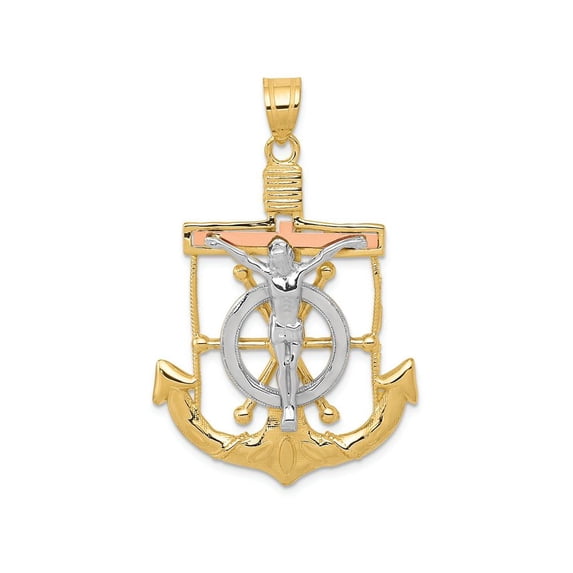 FJC Finejewelers 14 Kt Tri Color Gold Bright Cut with Textured Mariner's Cross Charm