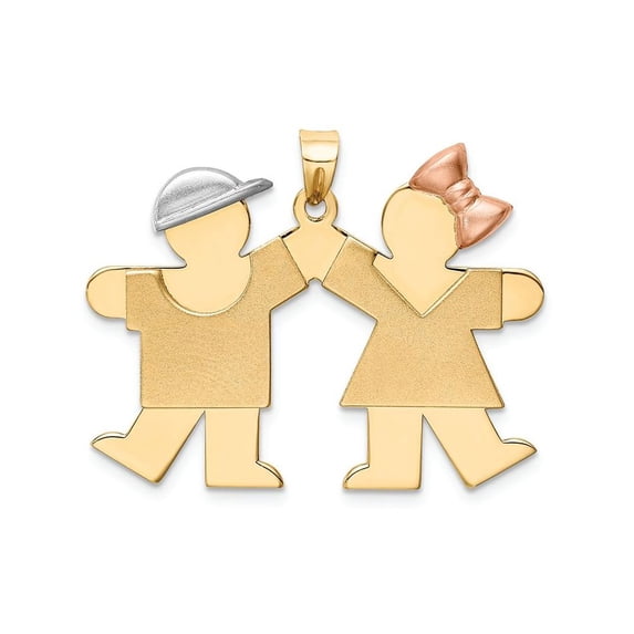 FJC Finejewelers 14 Kt Tri Color Gold Large Boy On Left Girl On Right Engravable Charm