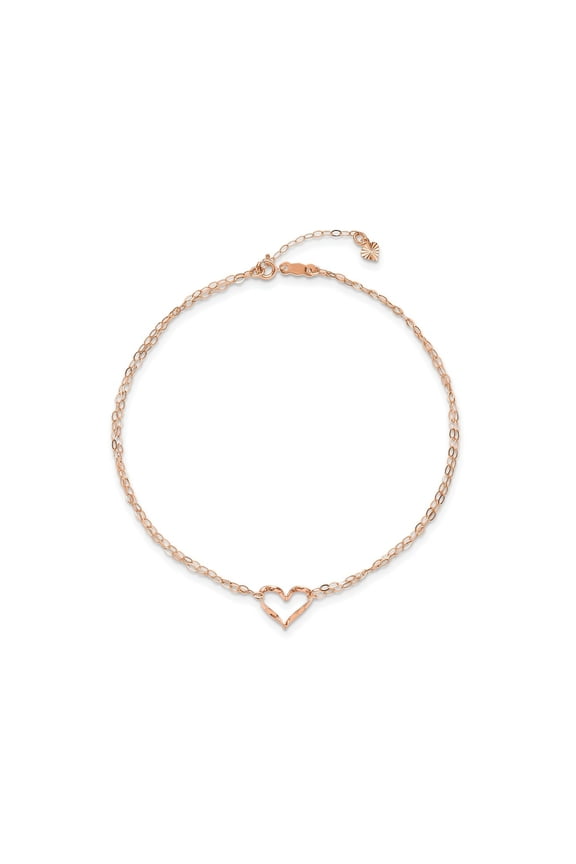 FJC Finejewelers 14 kt Rose Gold Cable Double Strand Heart 9 in Plus 1 in Ext Anklet