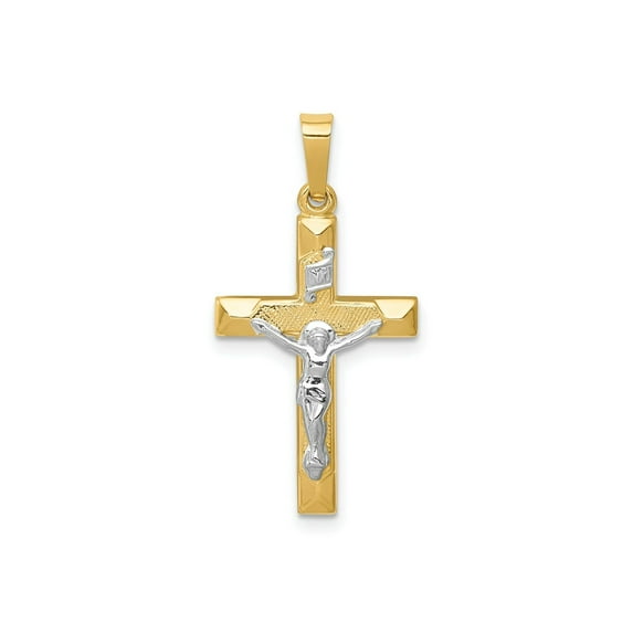 FJC Finejewelers 14 kt Two Tone Gold INRI Hollow Crucifix Charm 28 x 14 mm
