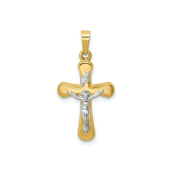 FJC Finejewelers 14 kt Two Tone Gold Polished Rounded Cross Charm 26 x 14 mm