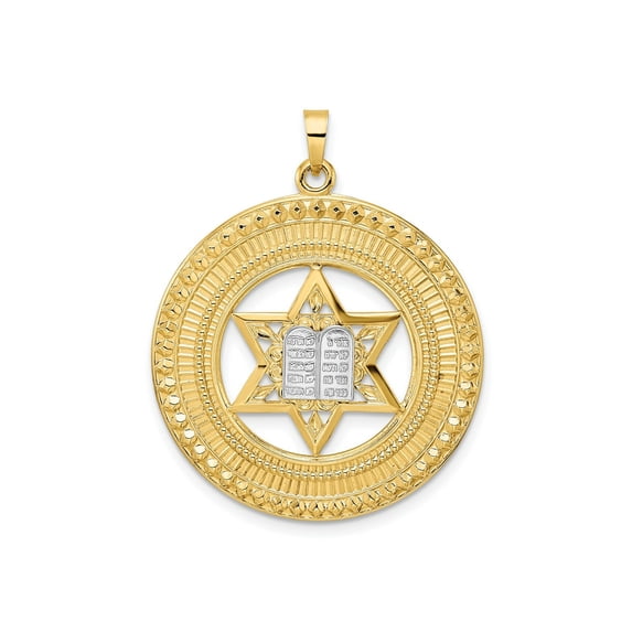 FJC Finejewelers 14 kt Two Tone Gold Solid Star and Torah Inside Frame Charm 35 x 28 mm