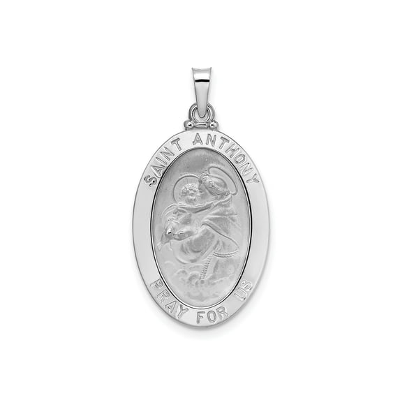 FJC Finejewelers 14 kt White Gold Polished Solid Oval St Anthony Medal Charm 30 mm x 16 mm