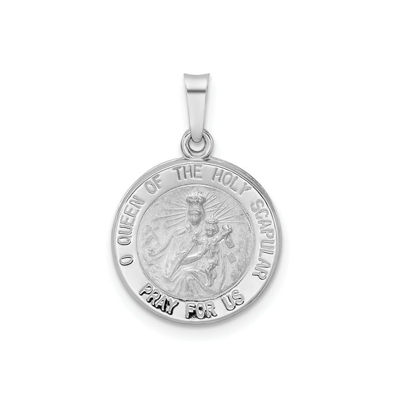 FJC Finejewelers 14 kt White Gold Polished and Satin Hollow Queen of Holy Scapular Medal 22 mm x 15 mm
