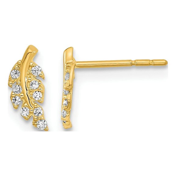 FJC Finejewelers 14 kt Yellow Gold Button Polished Leaf CZ Post Earrings 9 x 3 mm